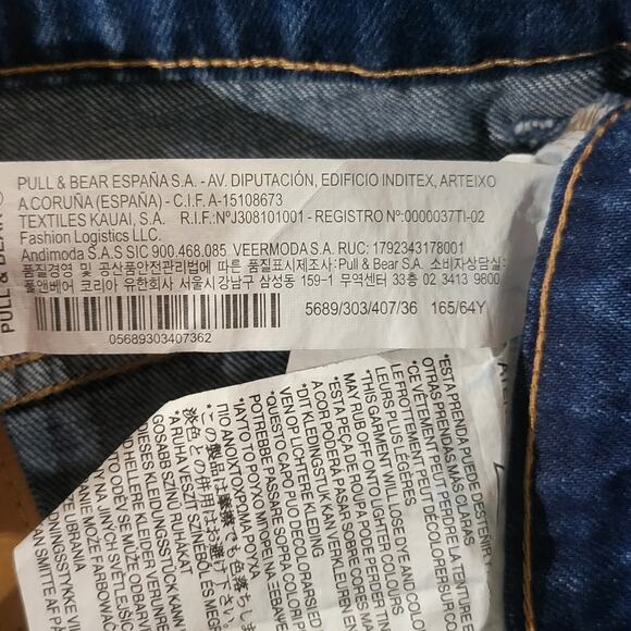 Pull Bear Mom Jeans Womens 4 Blue Pants Distressed Baggy Cuffed Dark Waist 26 - Picture 7 of 9